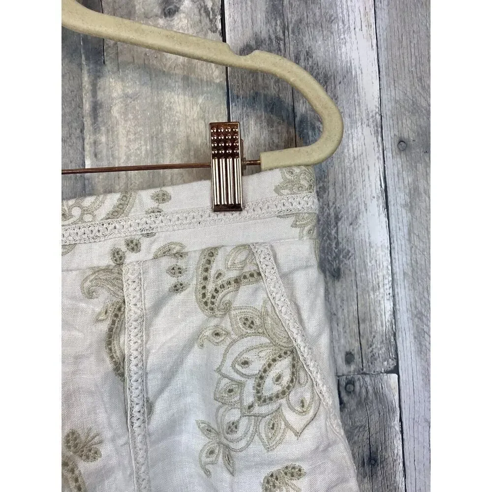 Johnny Was Maxine Walker Embroidery Paisley in Antique White Shorts Size Medium - Picture 5 of 14